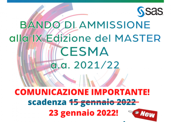 Bando di Ammissione alla IX Edizione del Master CESMA a.a. 2021/22